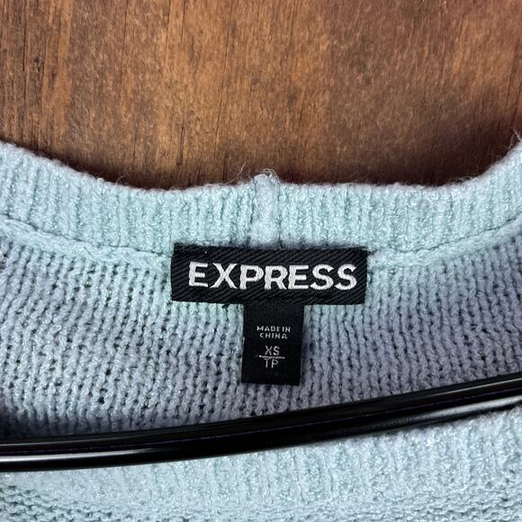 Express Womens Sweater Blue 3/4 Bell Cut Out Sleeve Knitted High Low XSmall - Picture 6 of 12